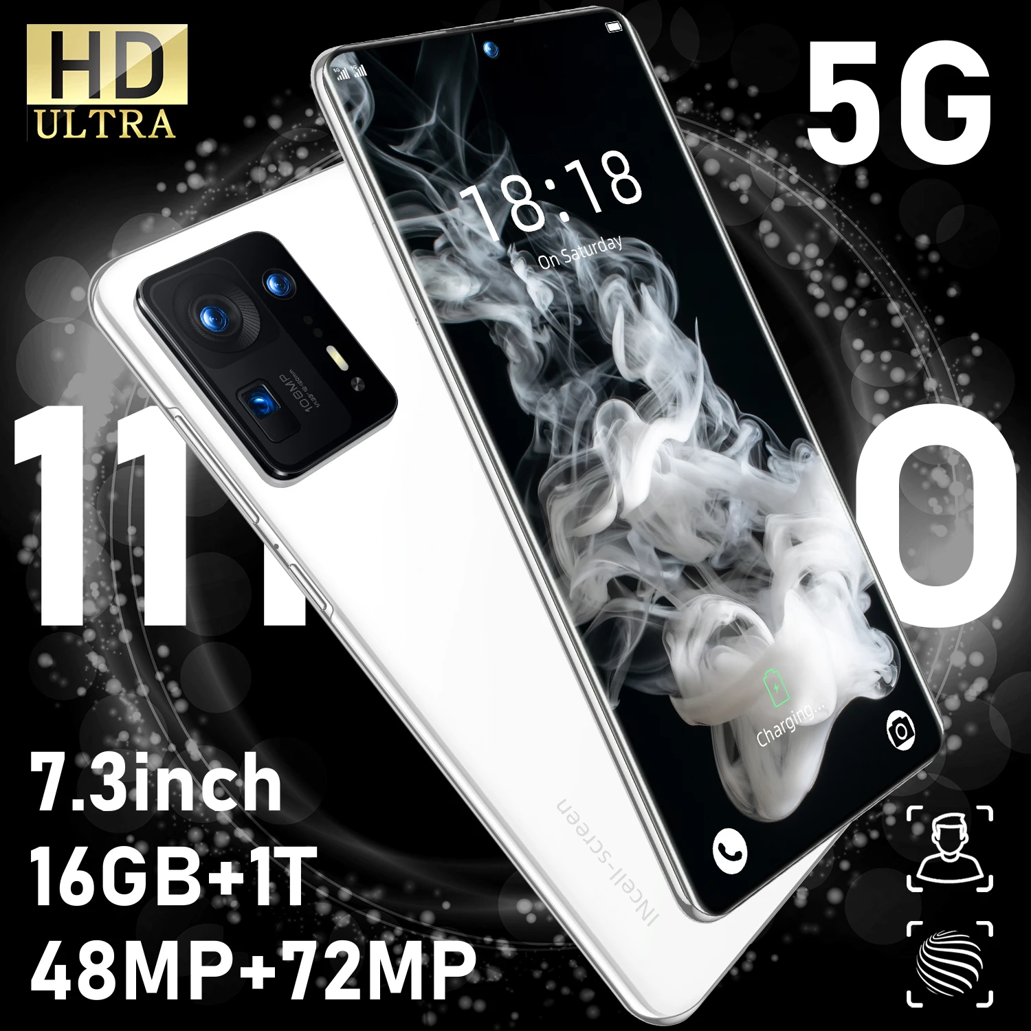 

Смартфон на весь экран 7,3 дюйма, 11T Pro, телефон с фотокамерой 888 + 16 ГБ + ТБ, разблокированные мобильные телефоны с камерой 72 Мп + 48 МП