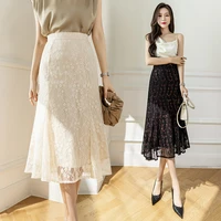 elegant lace skirt for women chic high waist a line long skirt lady japan style midi skirt