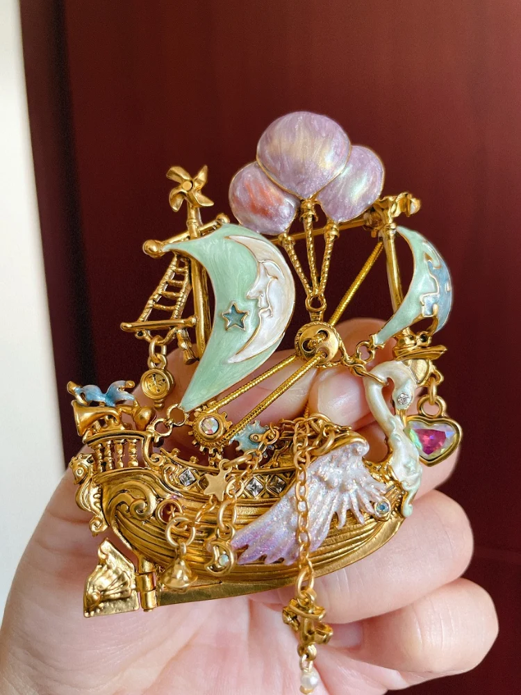 

Timeless Wonder Fancy Enamel Geo Ship Brooch Pins for Women Designer Jewelry Gown Runway Top Vintage Broches Manga Rare Art 4358