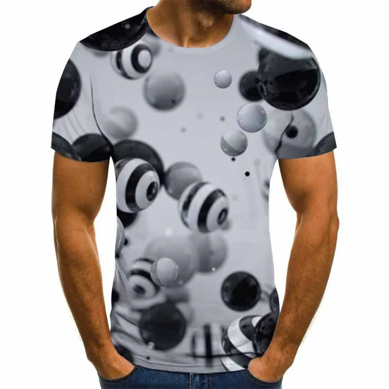 

Men's Trendy Fashion Casual Round Neck Pullover Bottoming Shirt T-shirt 6XL Fun Features Black and White Beads Pattern Short Sle