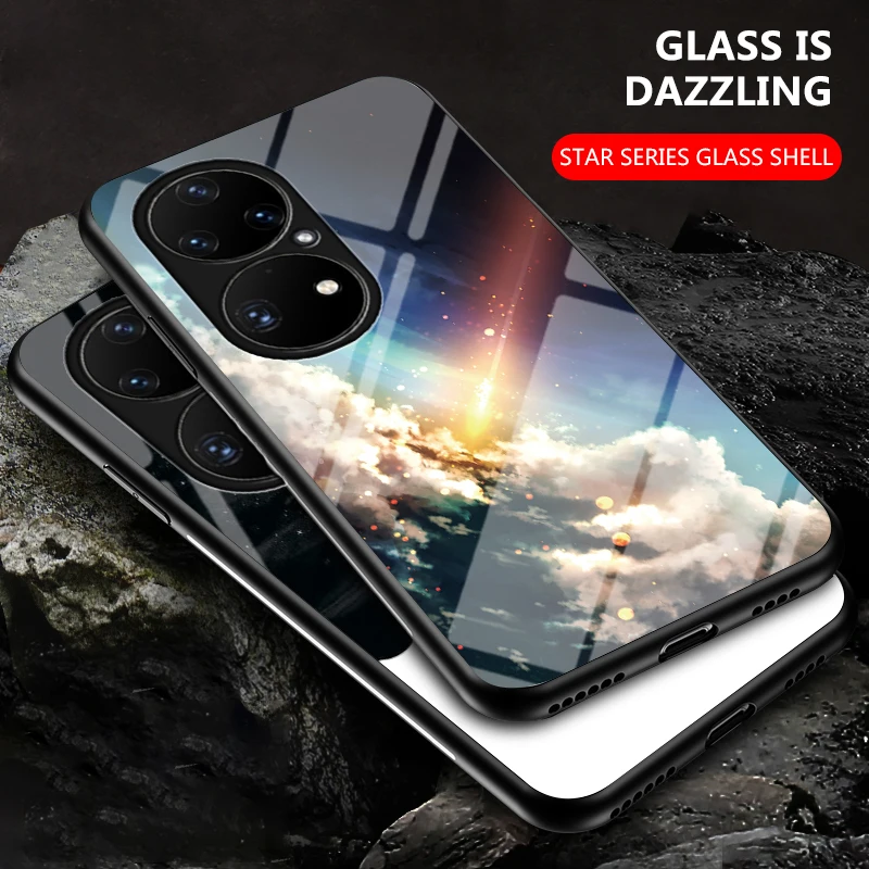Роскошный чехол для Huawei P50 Pro, жесткая задняя панель из закаленного стекла с рисунком, чехол для Huawei P50, чехол-бампер Haiwei P 50 50Pro, чехол