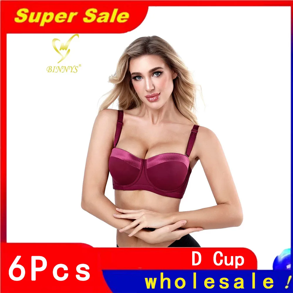 

D Cup 6 Pcs Female Lingerie Bra and Panty Set Big Cup Women's Underwear Ladies Bra Brief Sets Large Size Women Bras BINNYS