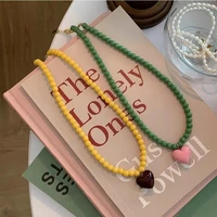 2022 new retro love bead necklace necklace i high sense simple design tide clavicle necklace sweater chain necklace for women