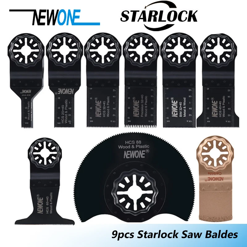 

NEWONE 9pcs/set S9 HCS/Japan-tooth/Bi-metal Starlock Oscillating tool Renovator saw blades for wood/metal/plastic/tail cutting