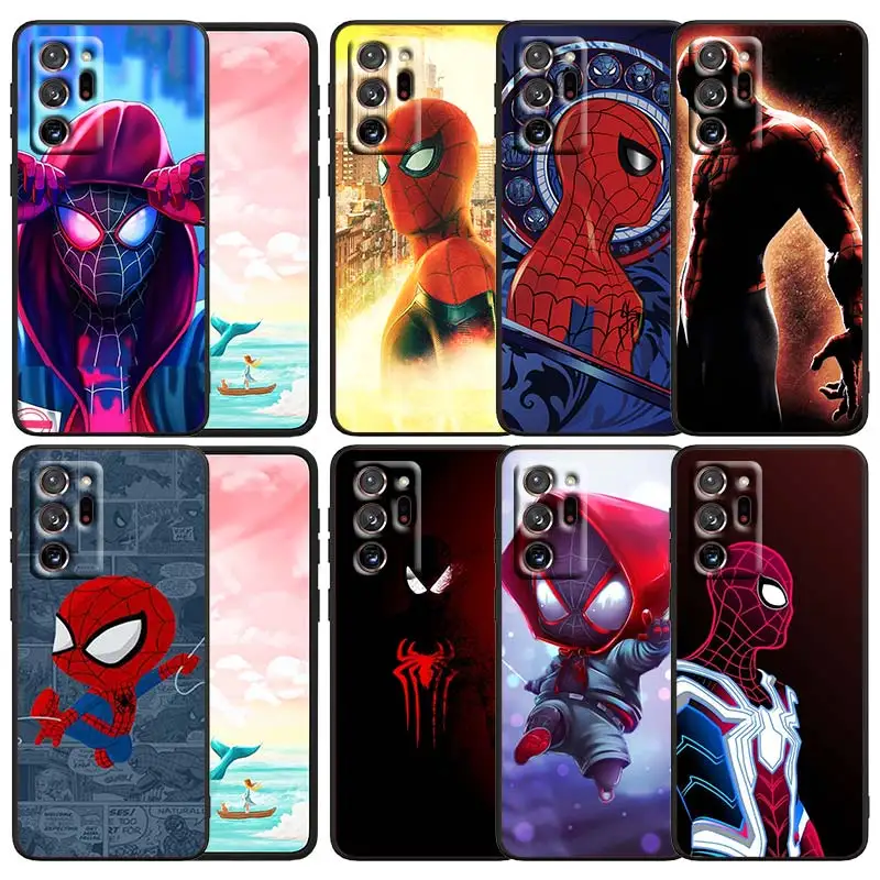 

Cool Marvel Spiderman Art Phone Case Black For Samsung Note 20 10 9 Ultra Lite Plus A73 A70 A20 A10 A8 A03 F23 M52 M21 j7 j6