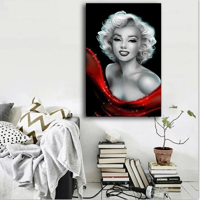 

Black And White Marilyn Monroe Art Painting Portrait Poster And Printed Red Girl Wall Art Studio Home Decoration