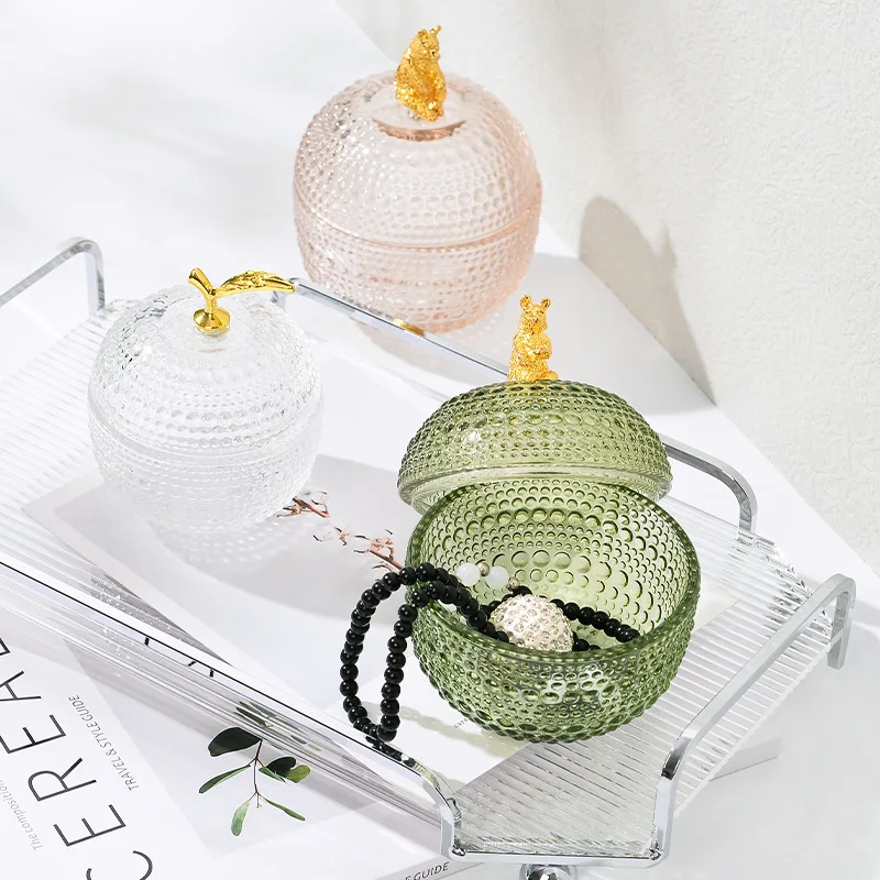 

Ins Popular Bathroom Accessories Desktop Organizer Glass Jewelry Box Necklace Earring Storage Canister Jar Trinket Ring Holder