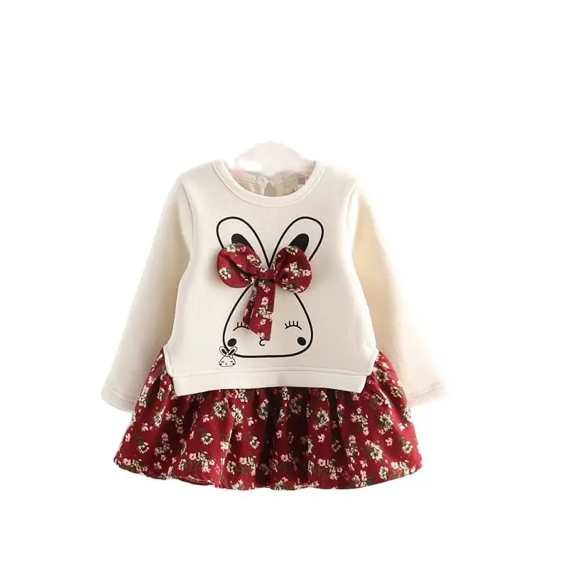 

Children's Skirt 2022 Spring New Small Medium Girls Sweet Sweater Dress Cartoon Fashion Floral Bow Stitching Dress