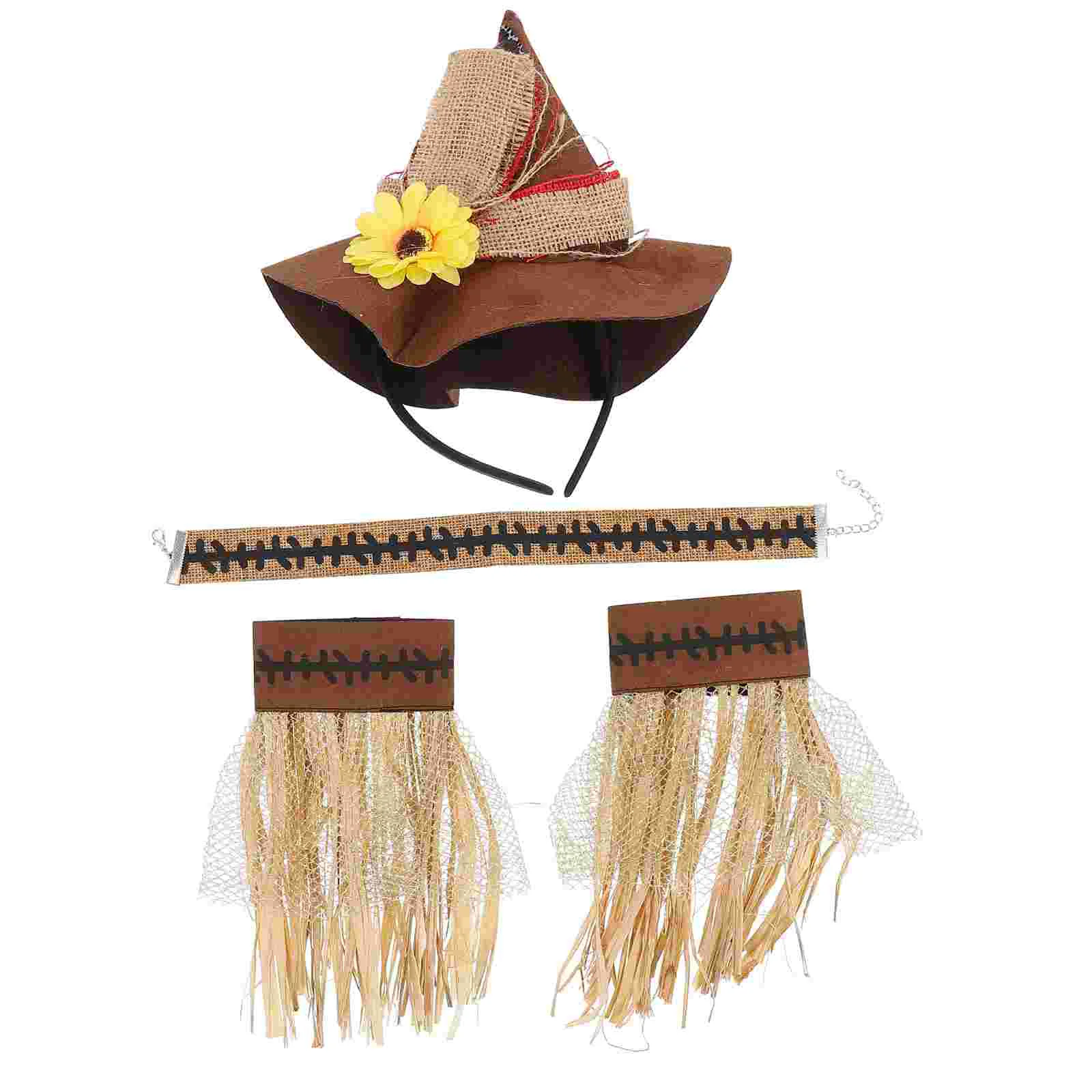 

1 Set Scarecrow Costume Flower Hat and Necklace Wristband for Carnival Scarecrow