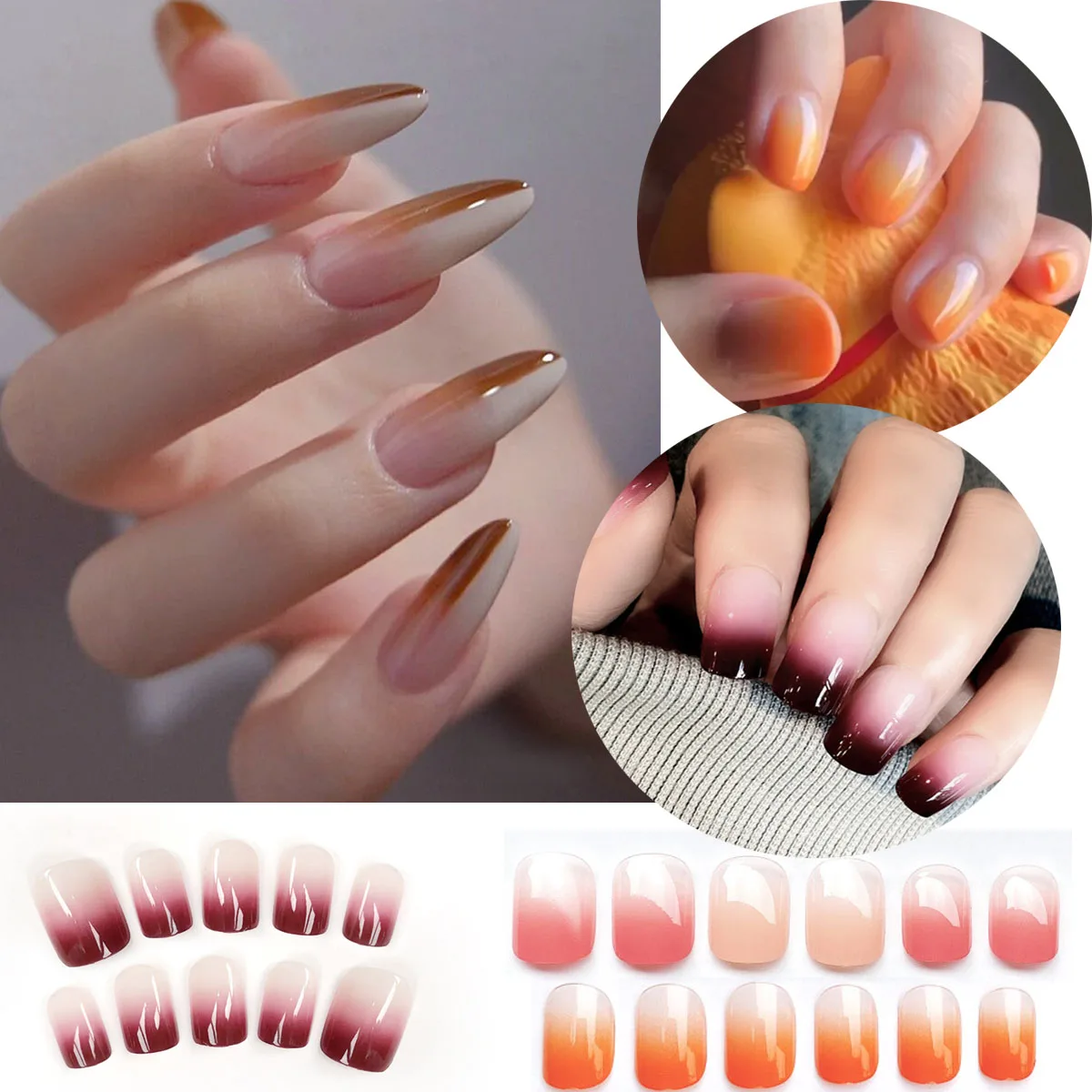 

24 шт., многоразовые накладные ногти с коротким градиентом