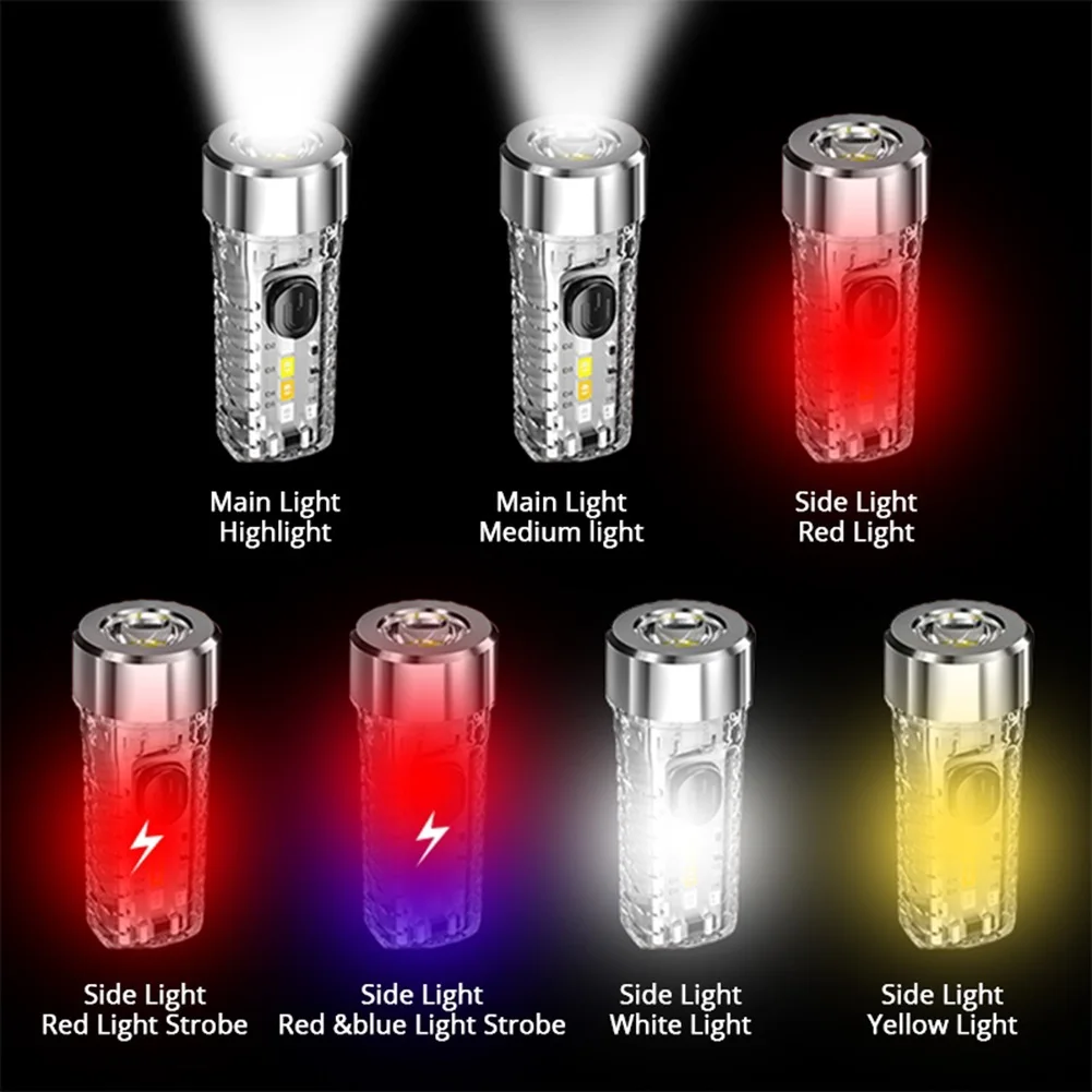 

High Brightness LED SMD Keyring Torches Adjustable Emergency Light Type-C USB Charging for Outdoor Camping Hiking Emergency Tool
