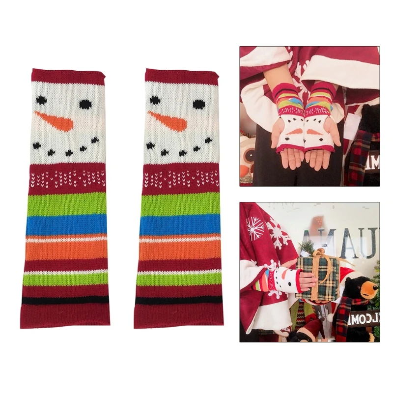

Winter Knitting Gloves Cute Snowman Pattern Half-Finger Gloves Thicken Outdoor Mitten Touchscreen Glove Color Matching