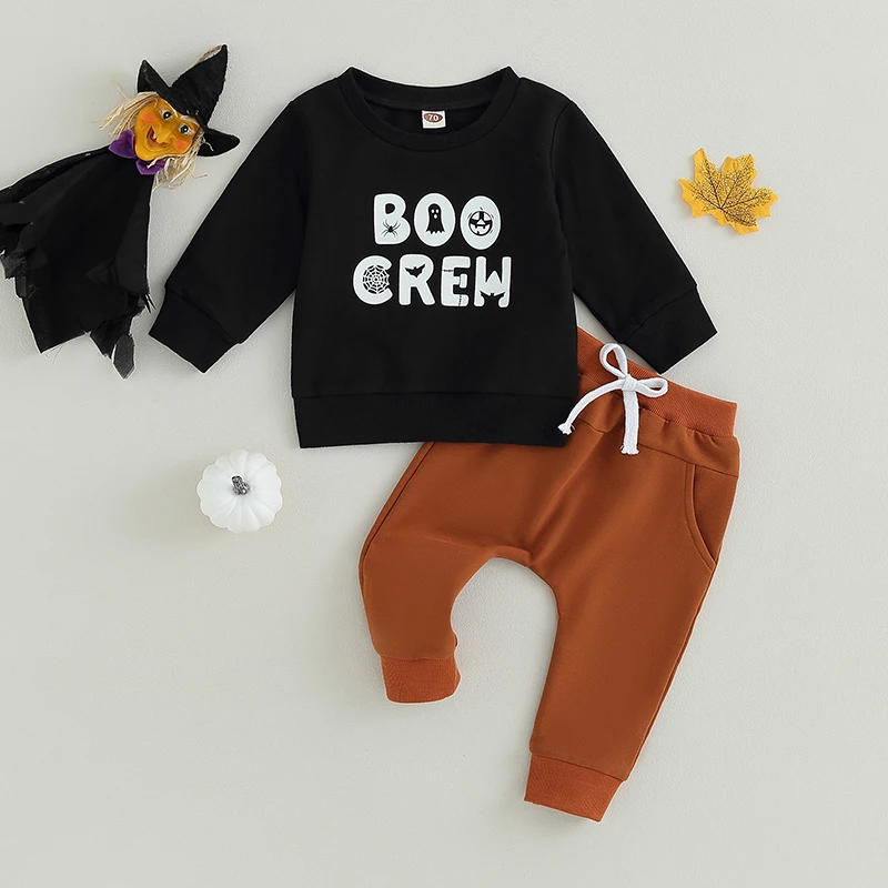 

Halloween Toddler Baby's Clothes Boy Outfits Long Sleeve Cartoon Letter Print Sweatshirt Pants Set Toddler Fall Clothes Set