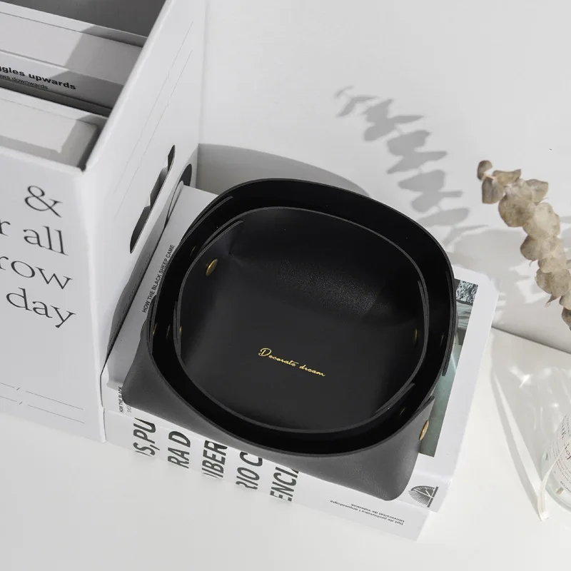 

PVC Leather Watch Key Storage Tray Porch Entrance Living Room Coffee Table Small Debris Storage Box Desktop Basket Small Tray