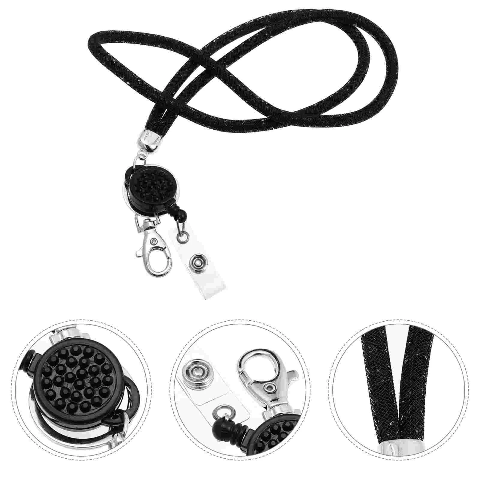 

Fishnet Key Lanyard For Men With Rhinestones Id Card Badge Holder Phone Neck Strap Necklace Breakaway Name Mesh Office Braces