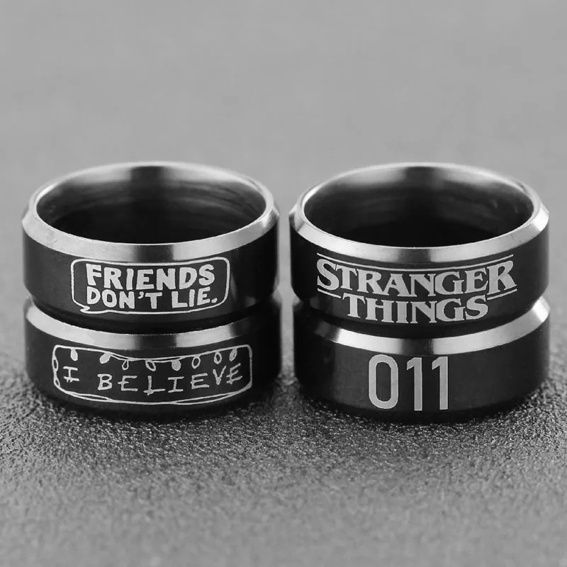 

Stainless Steel Rings Stranger Things Ring Eleven 011 Friends Don'T Lie I Believe Letter Black Jewelry Gifts Men Dropshipping