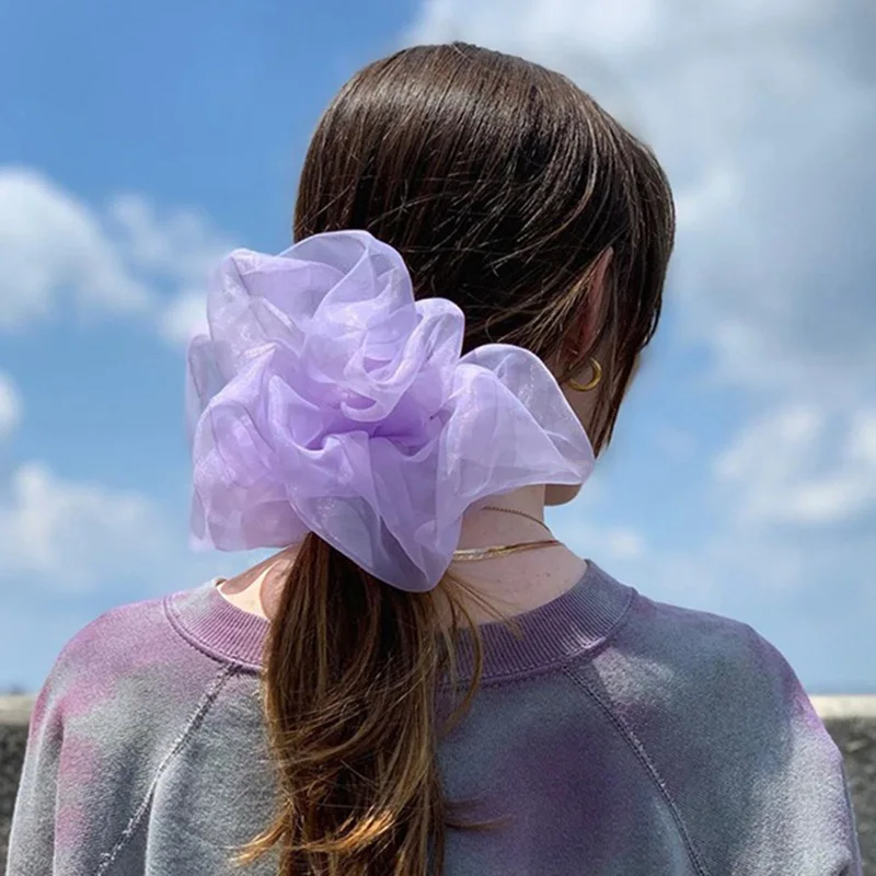 

Korean Big Size Organza Hair Scrunchies Women Summer Elastic Hair Band Elegant Ponytail Holder Rubber Tie Hair Accessories