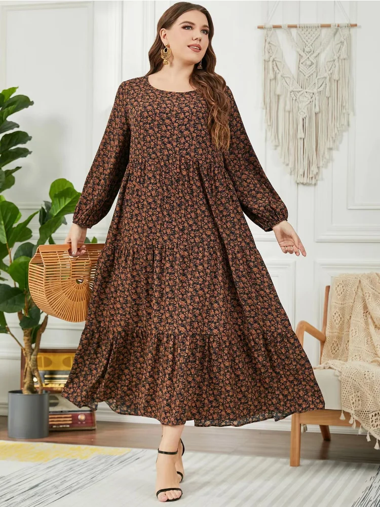 Plus-size print pullover temperament commuter long skirt plus-size women's dress women party dresses