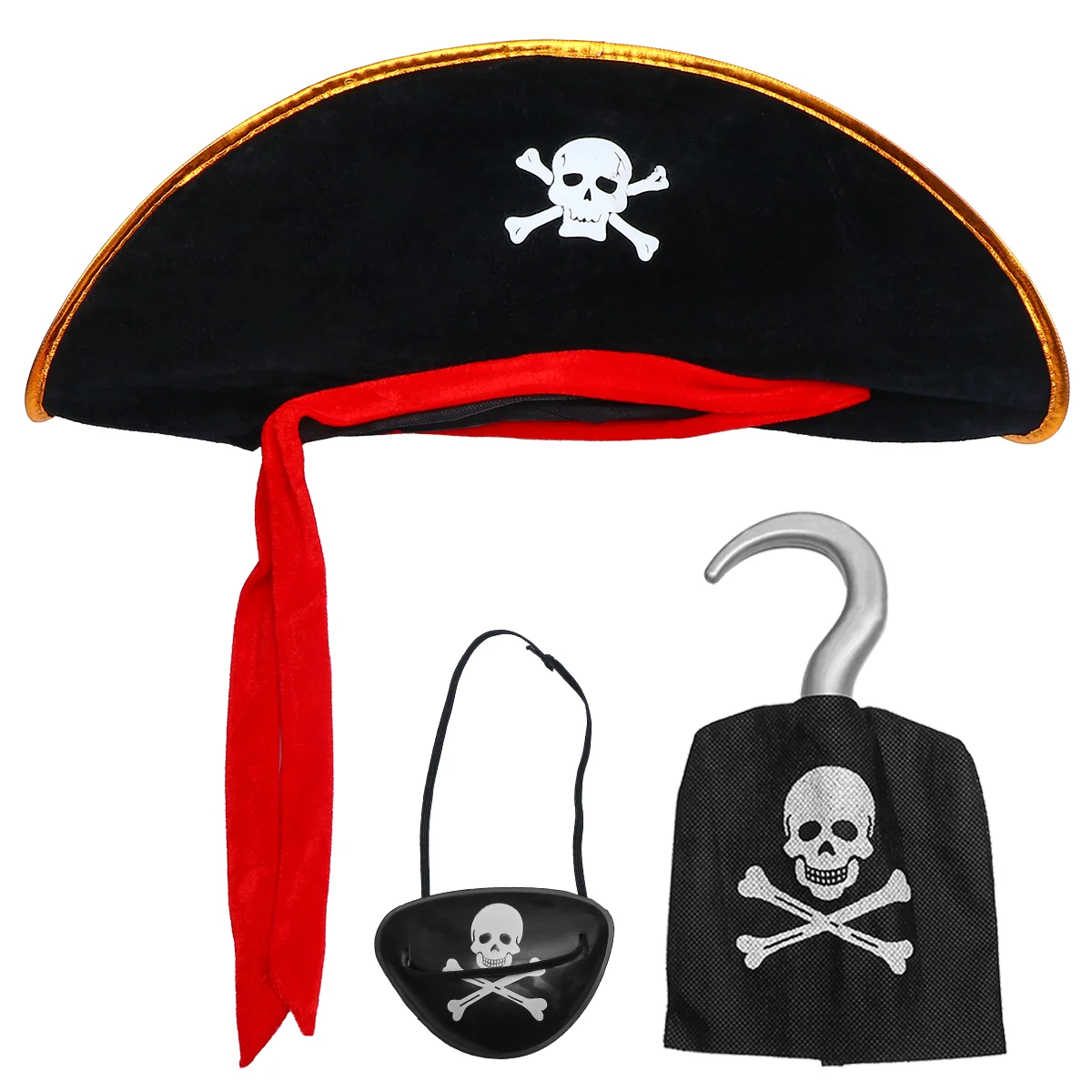 

3pcs Halloween Pirate Hat Suit Pirate Costume Accessory Set (Black)