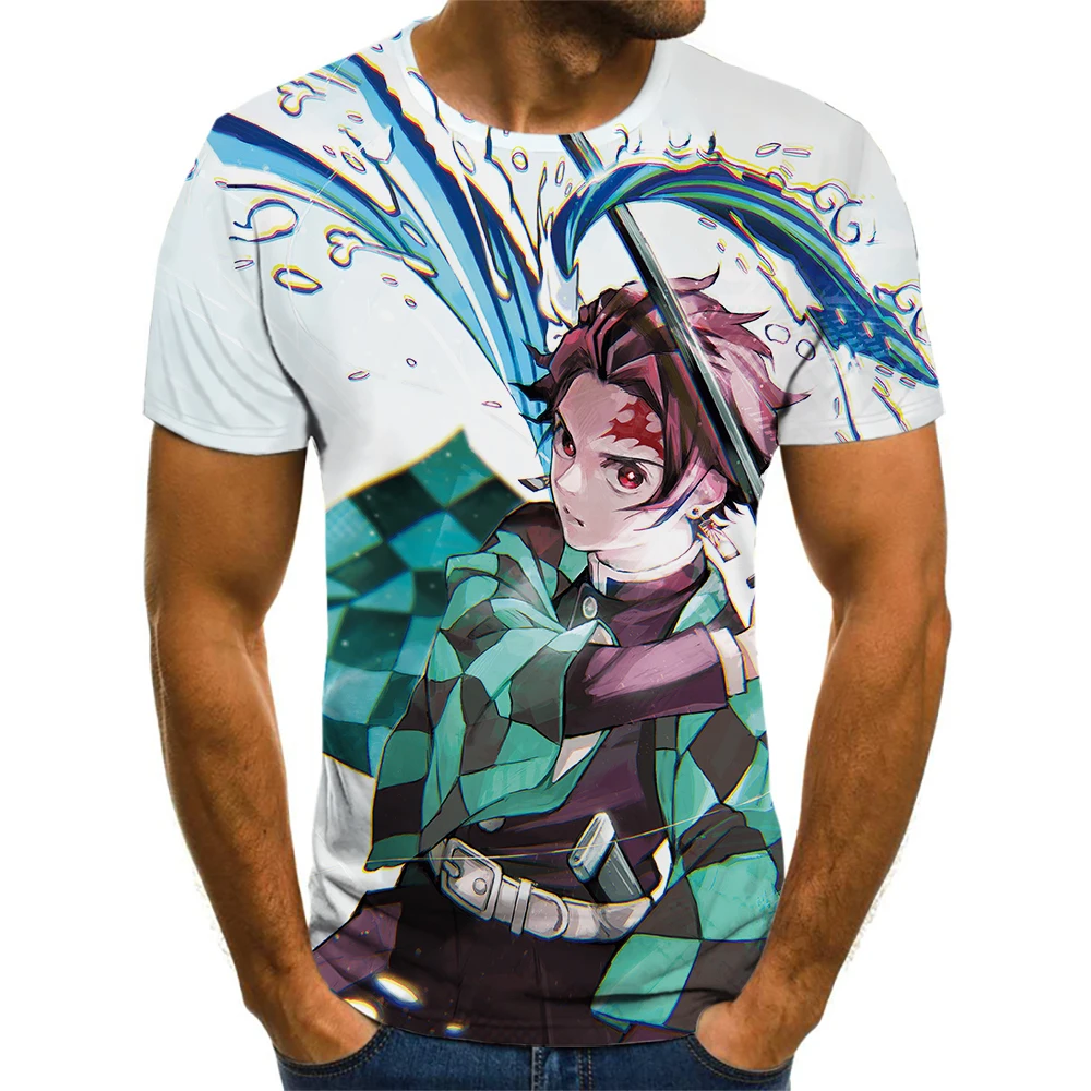 

3d Animation Demon Slayer Printed T-shirt O-neck Short Sleeve Men's Street Fashion Casual Anime T-Shirt Genshin Impact Clothes