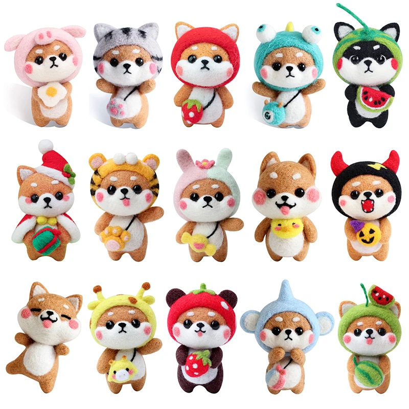 Fenrry Cute Animal Wool Felting Material Package Shiba Inu Doll Toy Handmade DIY Craft Needle Felting Kit Non Finished Poked Set