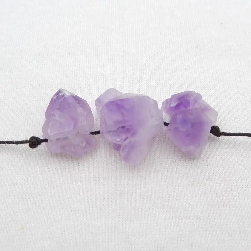 3Pcs Natural Stone Amethyst Nugget Pendant Beads 22x18x17mm 18x14x10mm 11g Semiprecious DIY Jewelry Making Necklace Accessories