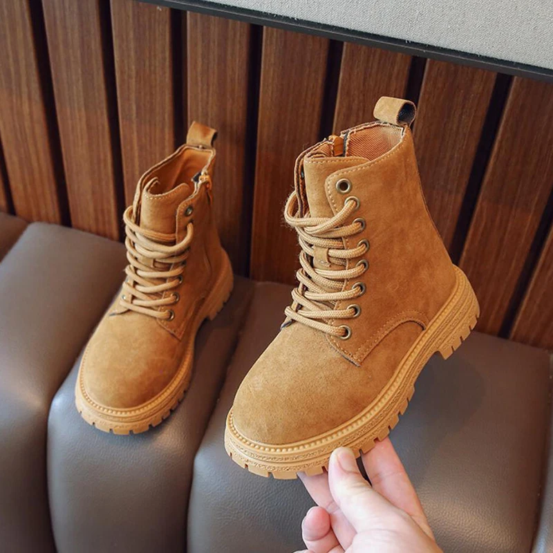 

Children Shoes Suede Leather Ankle Boots Kids Non-slip Toddler Boys Girls Flock Motorcycle Gladiator Boots 6-14Y Autumn Winter