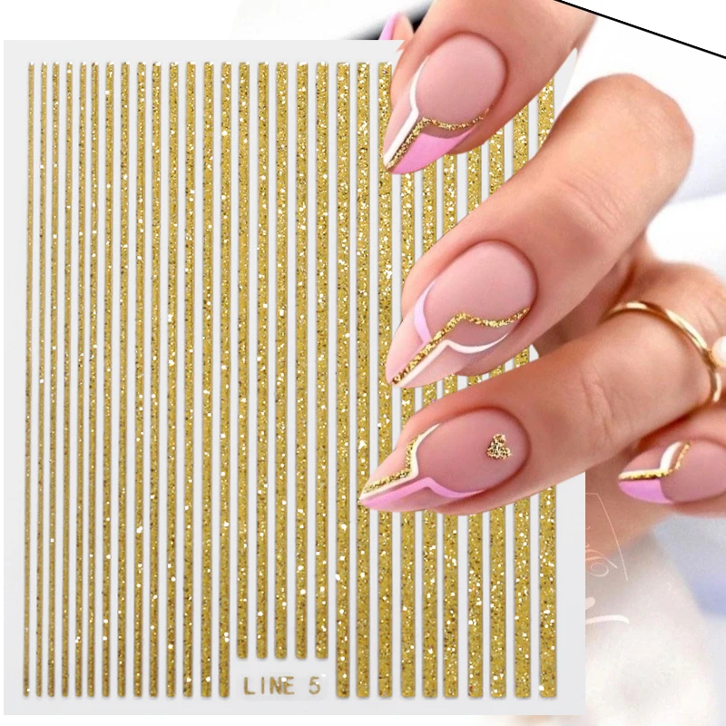 

3D Lines Nail Stickers DIY Rose Gold Metal Stripe Lines Letters Decals Curve Nail Art Sliders Self Adhesive Decorations Manicure