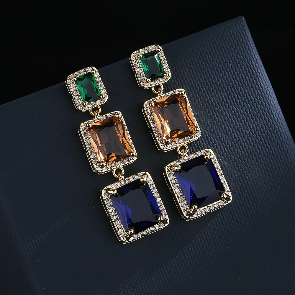 

925 Silver Colorful Rhinestone Geometric Earrings Square Fashion Wild Stud Earrings Not Easy To Allergic Earrings Jewelry