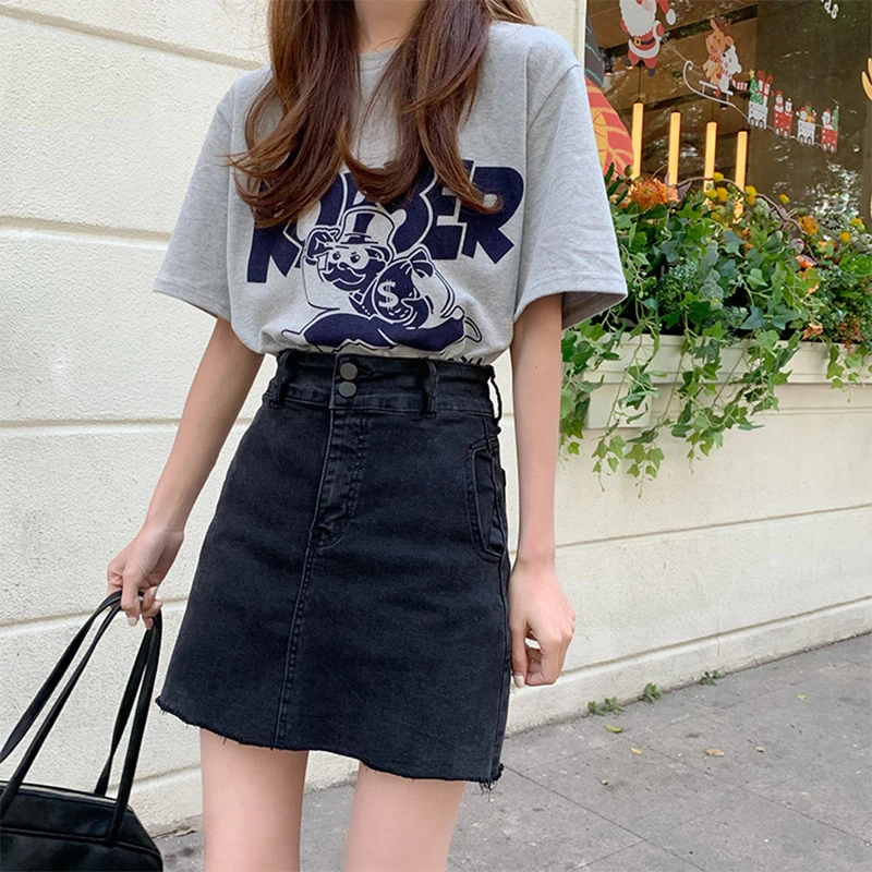 Jeans Women Summer Black Casual Commuter Shorts Women Stretch Denim Skirt Women High Waist Skirt with Skinny Edges Wrapped