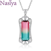 fashion pendant necklace large rectangle 1026 aaaaa color tourmaline zircon pendant necklace gemstone charm necklace jewelry