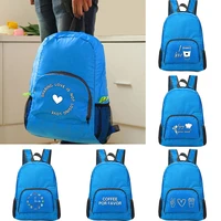 lightweight portable foldable bear letter print blue backpack folding bag ultralight outdoor pack for women men travel hiking