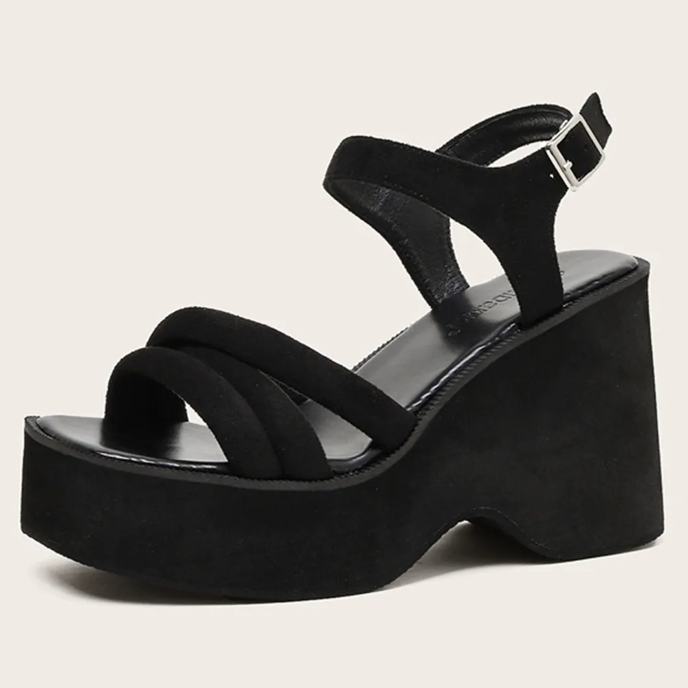 

2022 gigifox black comfy walking platform wedges High Heeled leisure summer shoes Women's Sandals