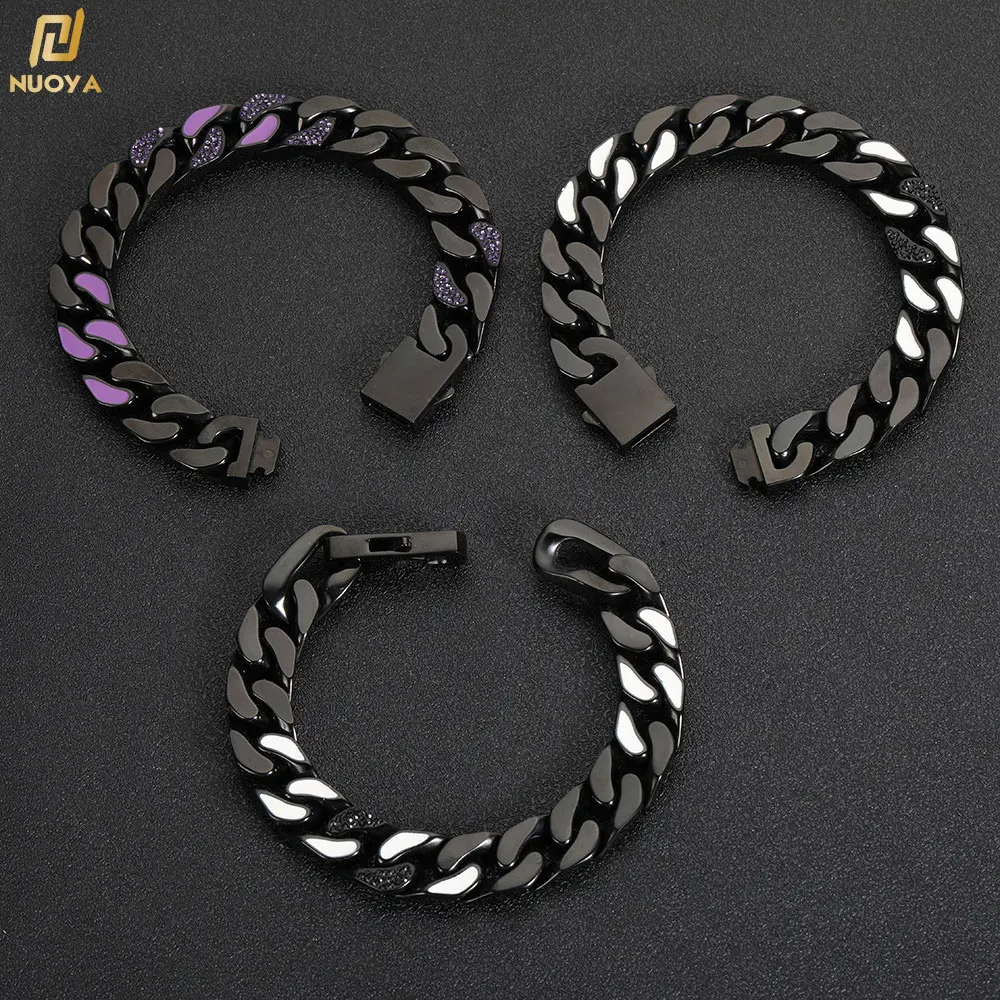 

Men's Miami Cuban Link Chain Bracelet Stainless Steel 5X Layered Black Plated Bling CZ Bangle Gift for Him/Her Free shipping Y2K