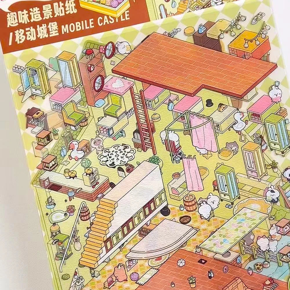 Плюс Размер Замок Тема Миниатюрная Сцена Наклейка 2.5D 3D Ландшафтный Дизайн