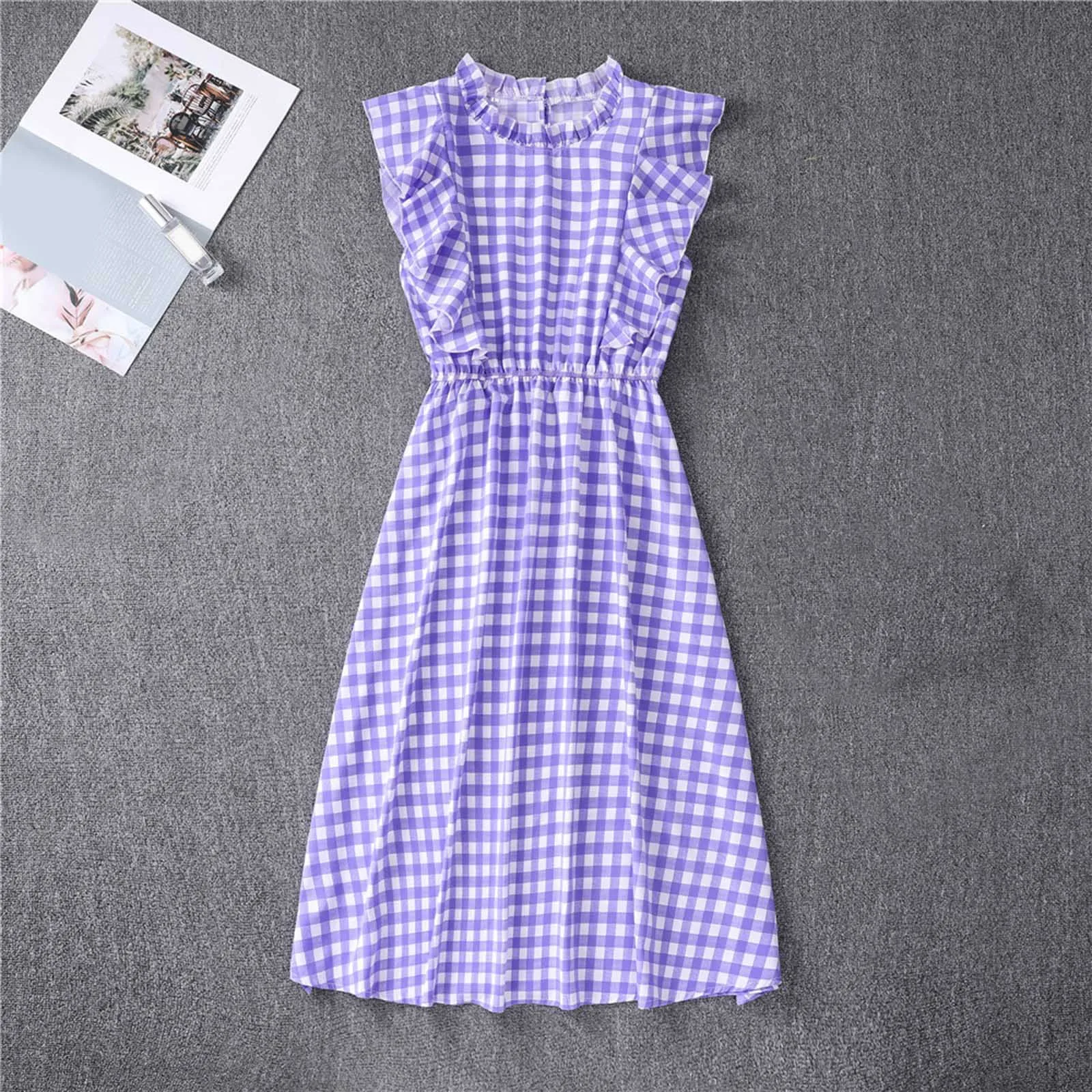 

Womens Summer Short Sleeve O Neck Latticel Short Party Dress Rose Pink Dresses