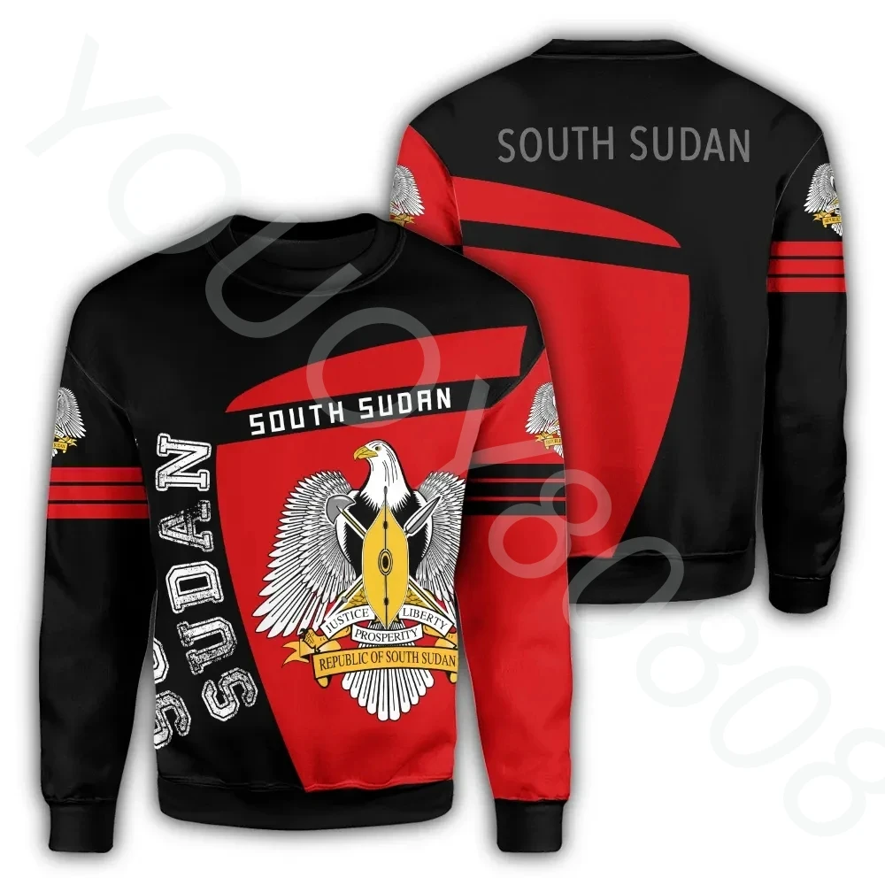 

African Region Men's New Clothing Sweater Print Crew Neck Casual Sports South Sudan Sweatshirt Sports Premium Harajuku Tops
