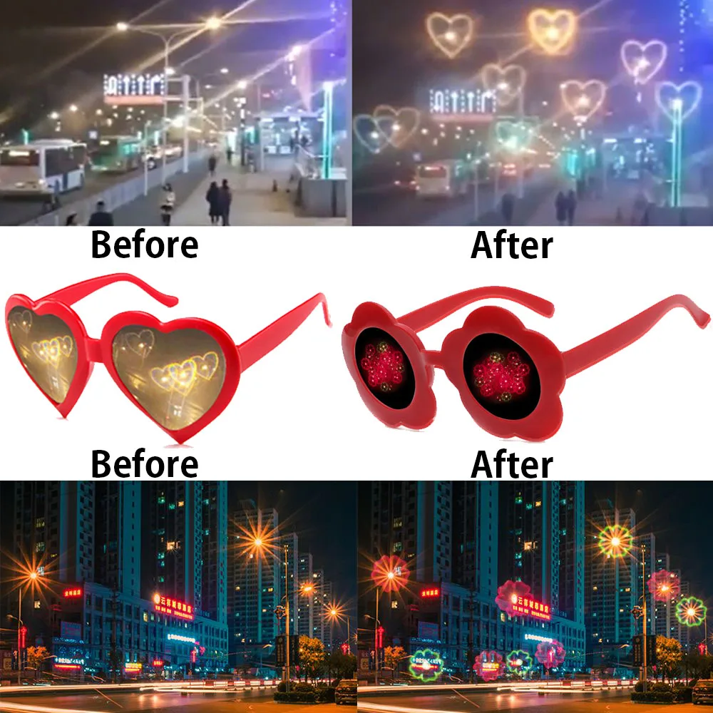 

Heart Shaped Love Effects Glasses Watch The Lights Change Heart Diffraction Glasses At Night Love Lights Unisex New Gifts