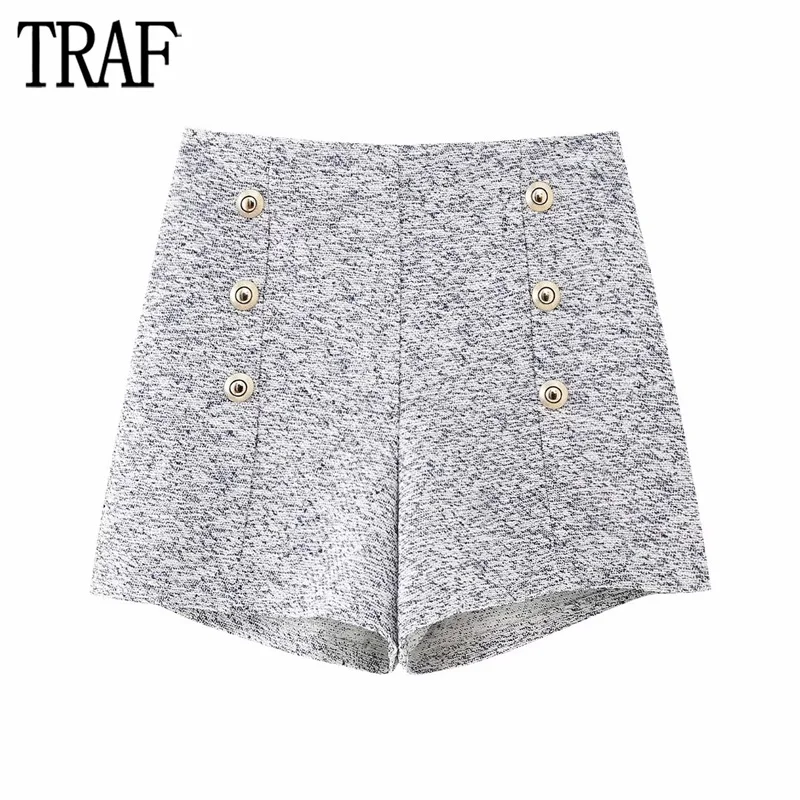 

TRAF Tweed Bermuda Shorts Woman Button High Wasit Shorts Women Textured Casual Shorts for Women Summer Streetwear Short Pants