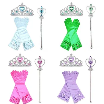 Children Princess Party Accessories Elsa Tiara Crown Magic Wand and Gloves 3 Pcs Set Girls Colorful Performance Supplies 3-10T 1