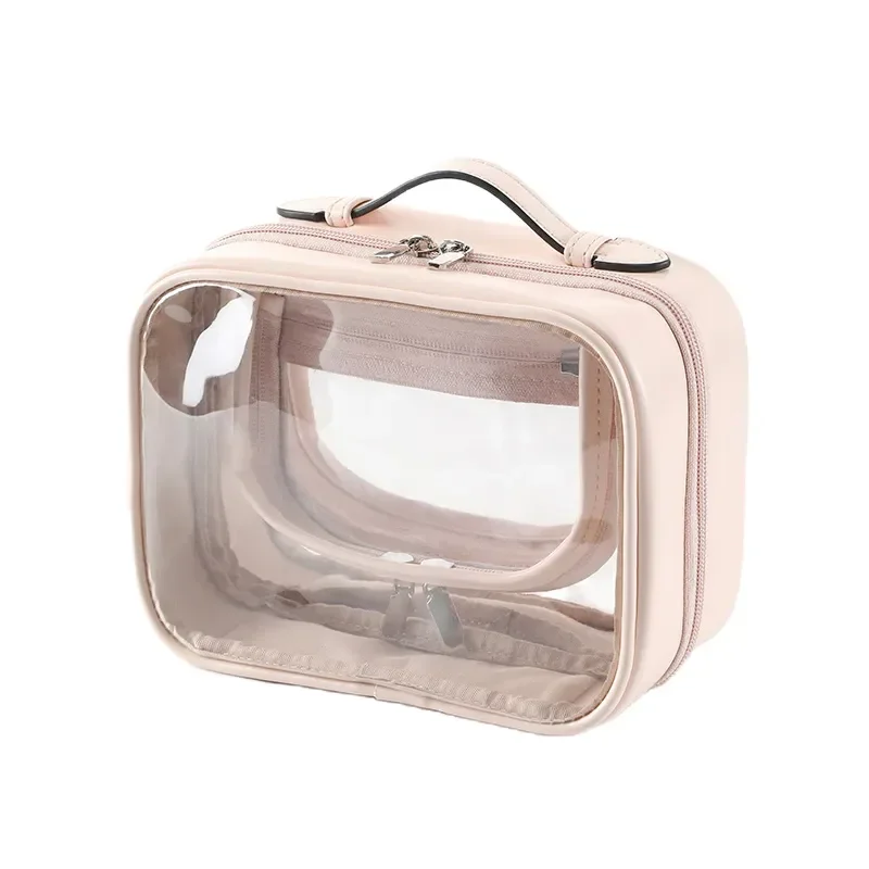 

Women's Transparent Cosmetic Storage Bag Double Layered Makeup Brush Storage Organizer Pouch Large Capacity Travel Toiletry Bag