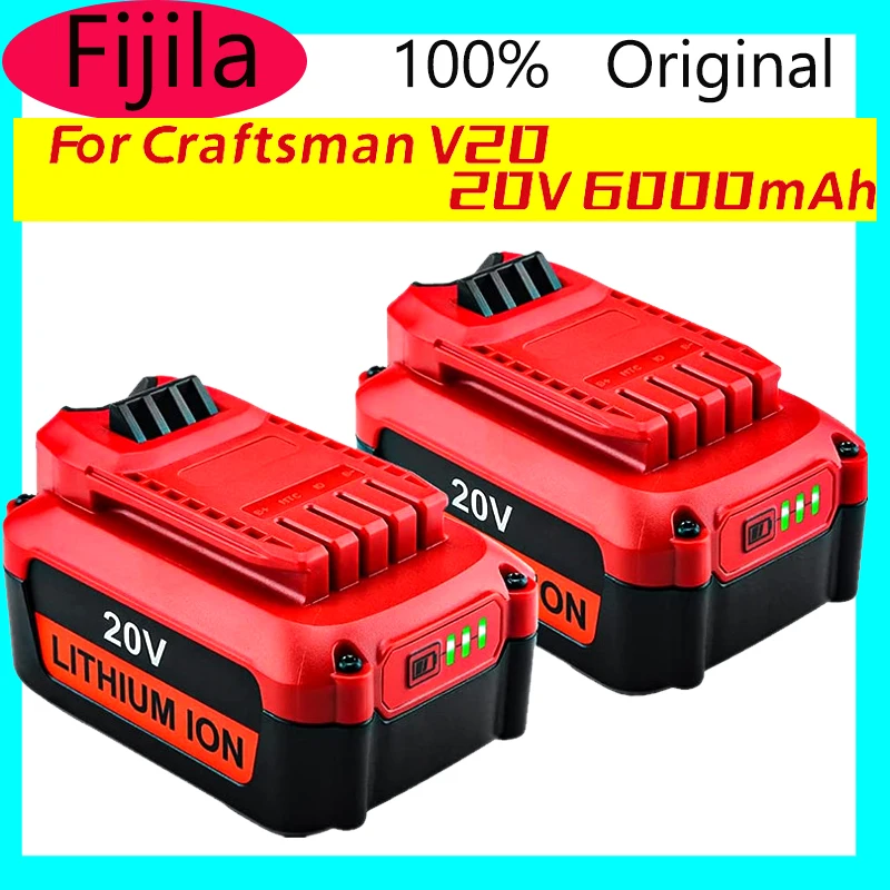 

2Pack 6.0Ah 20V Lithium Battery for Craftsman V20 Ion CMCB202 CMCB202-2 CMCB204 CMCB204-2