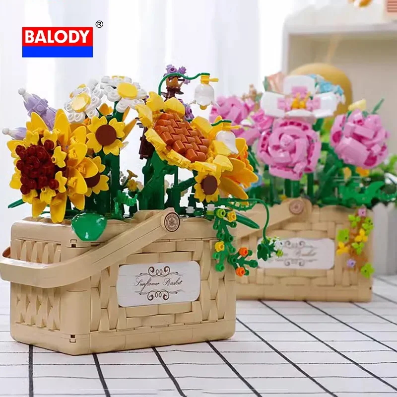 BALODY цветочная корзина серии мини-головоломка блок подсолнечник в форме розы