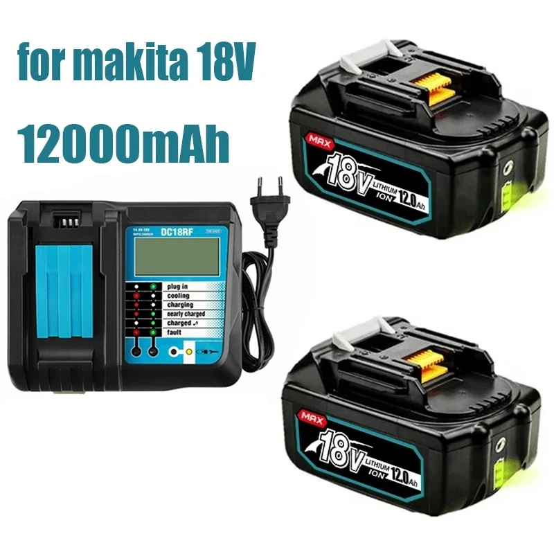 

18V 12Ah Rechargeable Li-Ion Battery Replacement Power Battery for MAKITA BL1880 BL1860 BL1830 Battery+3A Charger
