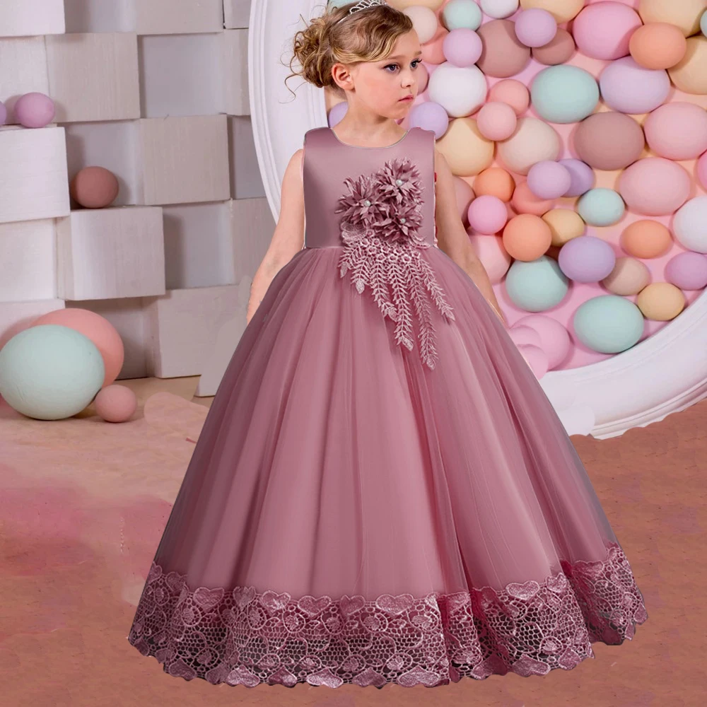 Платье принцессы с цветочной вышивкой для девочек длинное детское платье на