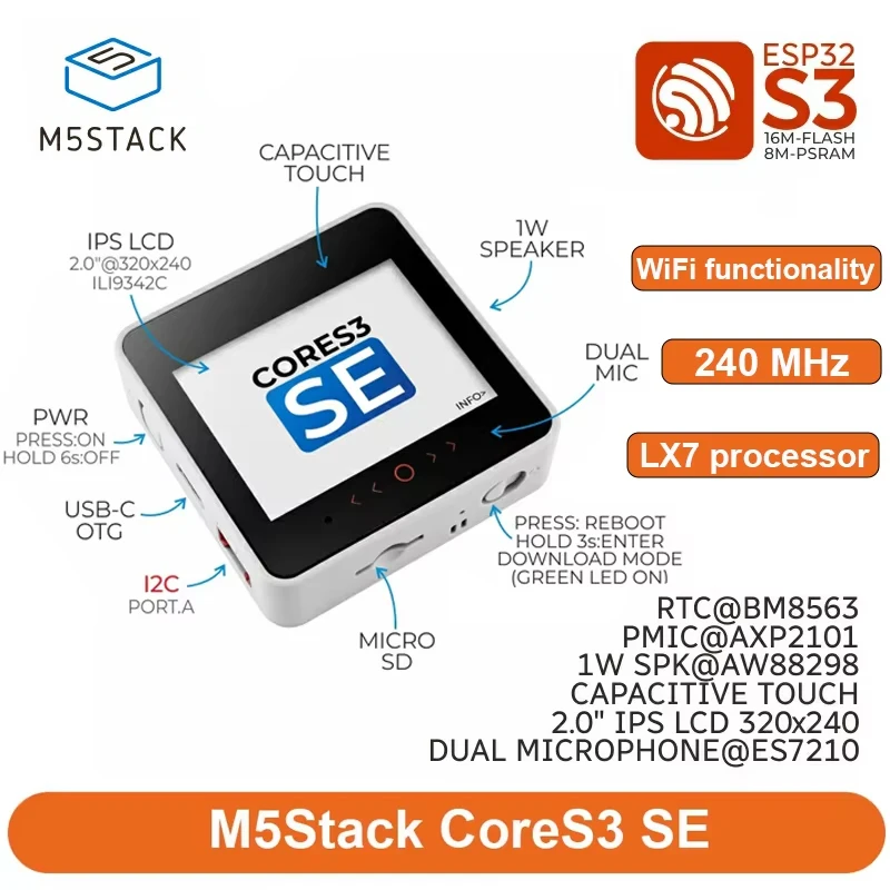 Фото Процессор M5Stack CoreS3 SE Series X7 для разработки IoT, различных DIY-проектов и систем управления умным домом №1