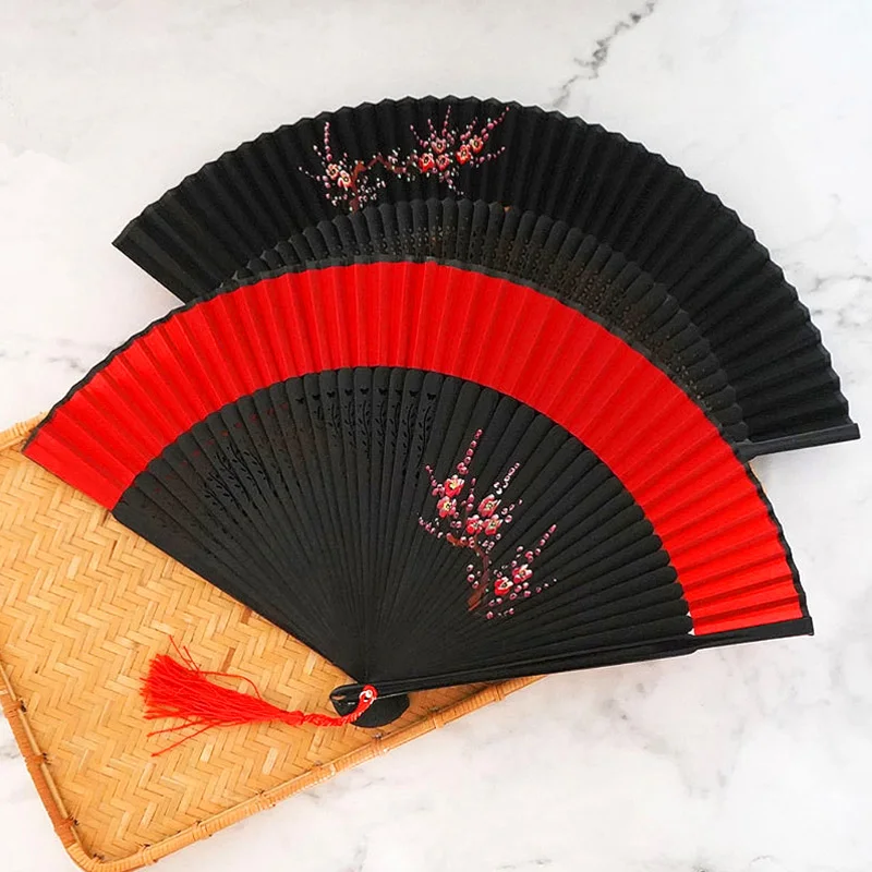 

1PC Gift Flower Chinese Dance Vintage Pattern Silk Folding Fan Wedding Hand Tassel Festival