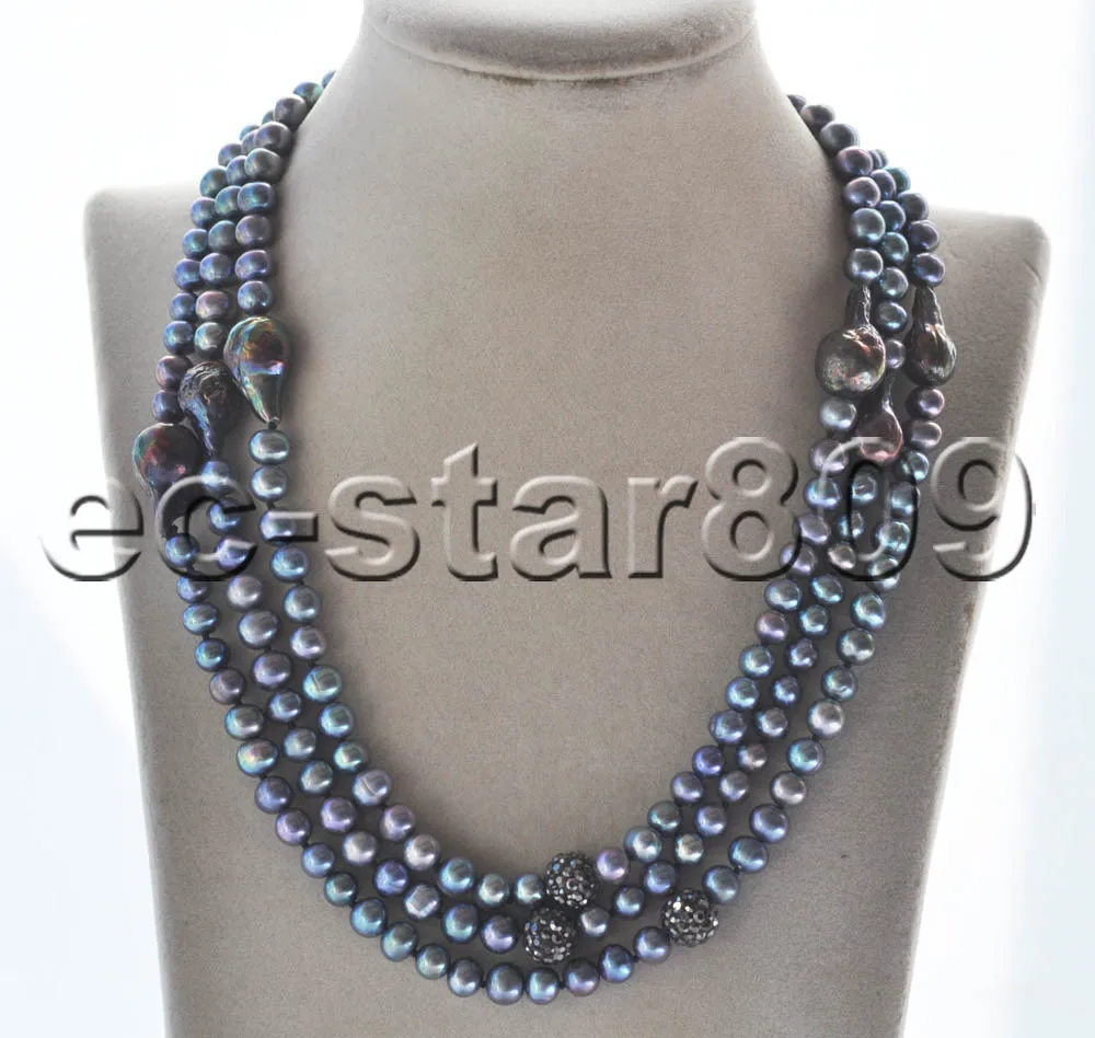 

MCT·STAR Z11143 58" 21mm Black Drop Edison KESHI Round Pearl CZ Bead Necklace