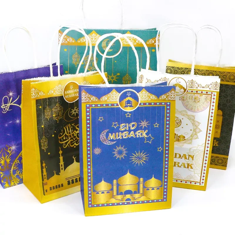 

Eid Mubarak Kraft Paper Gift Bags Ramadan Kareem Decor Candy Packaging Box Ramadan Mubarak Muslim Islamic Party Supplies