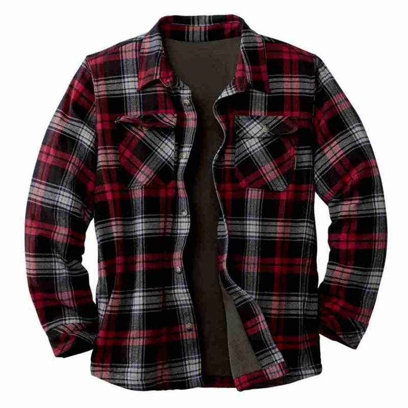 For Men Winter Thick Warm Regular Fit Long Sleeve Casual Fleece Lined Button Down Shirts Man